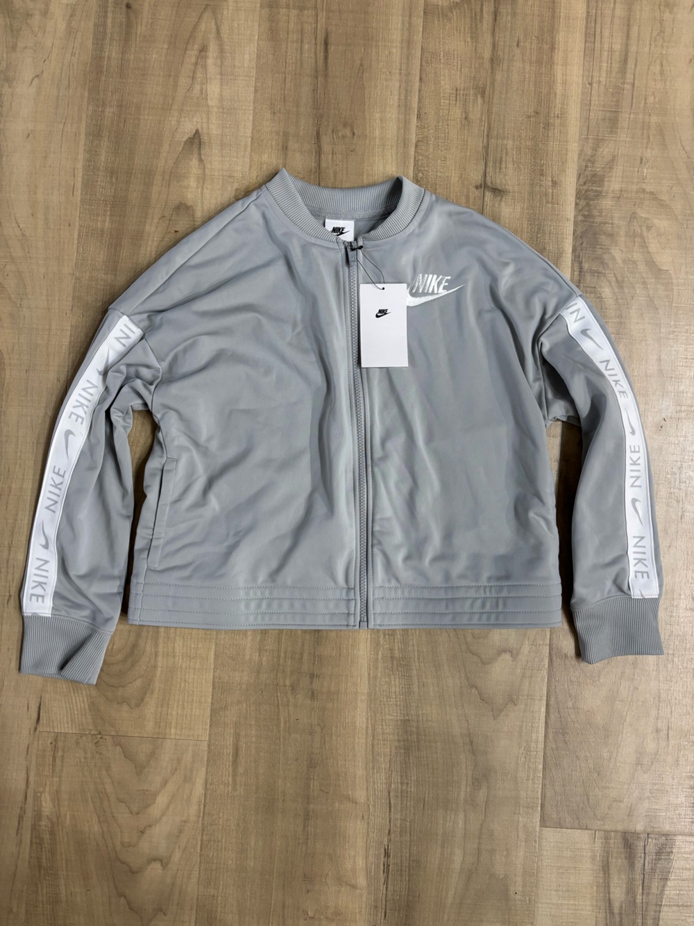 Girl’s Light Gray Track Jacket with White Logo Tape